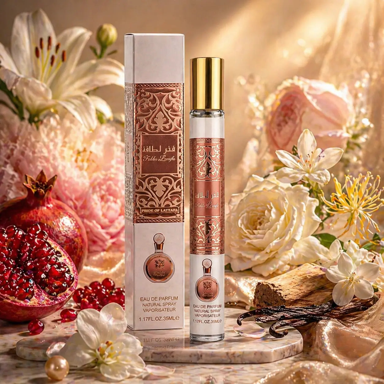 Fakhar Rose Gold Lattafa 35 ml parfum pour femme aux notes  florales fruitées ambiance luxe