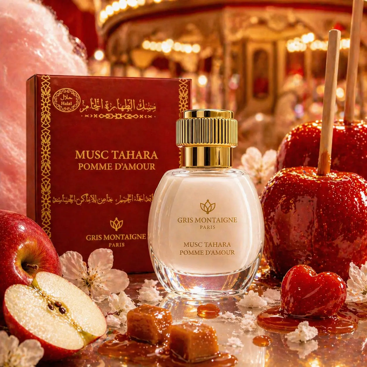 musc tahara pomme d'amour Gris Montaigne paris 12 ml image sensorielle des notes