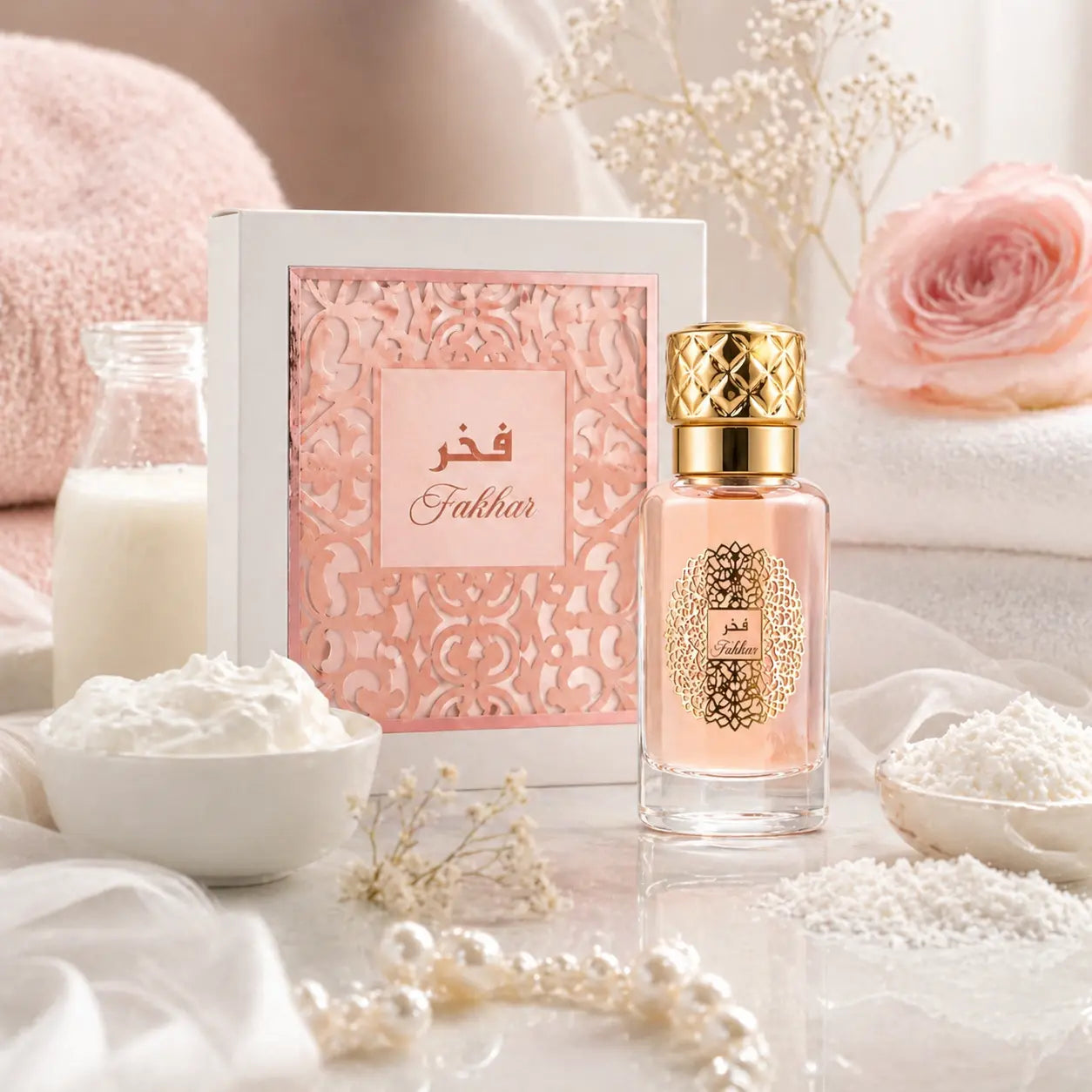 Fakhar Rose Gold Lattafa 12ml musc intime pour femme image artistique du produit