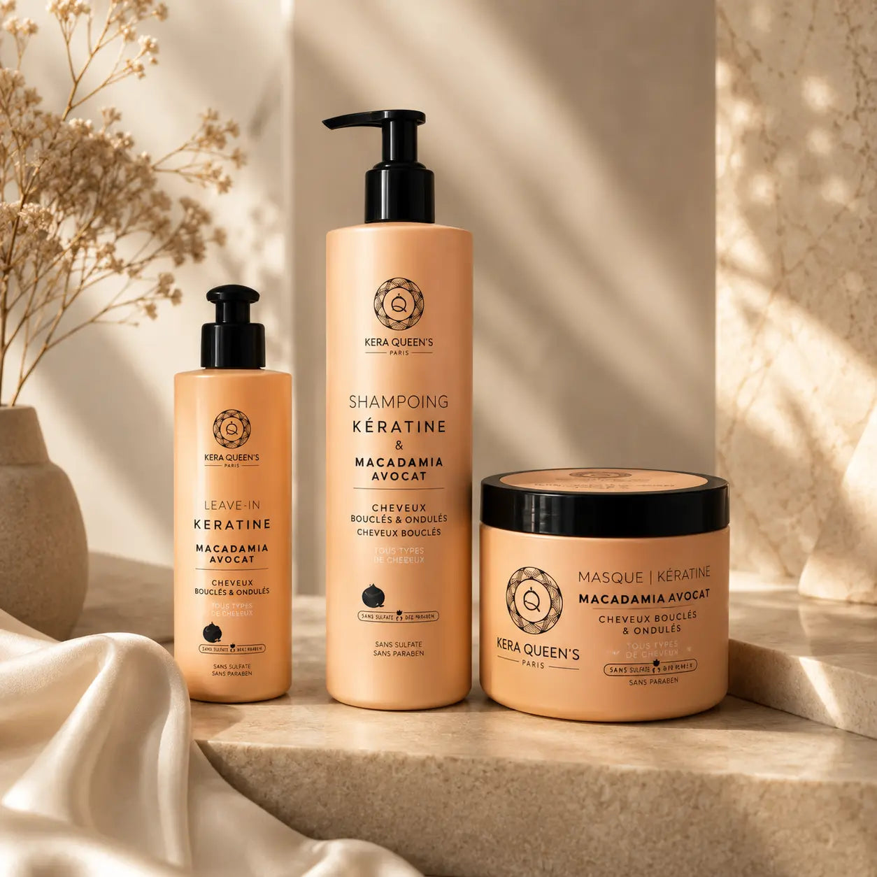 Routine cheveux Kératine Macadamia & Avocat (Shampooing, Masque & Leave-in) Kera Queen’s – Parfum grossiste