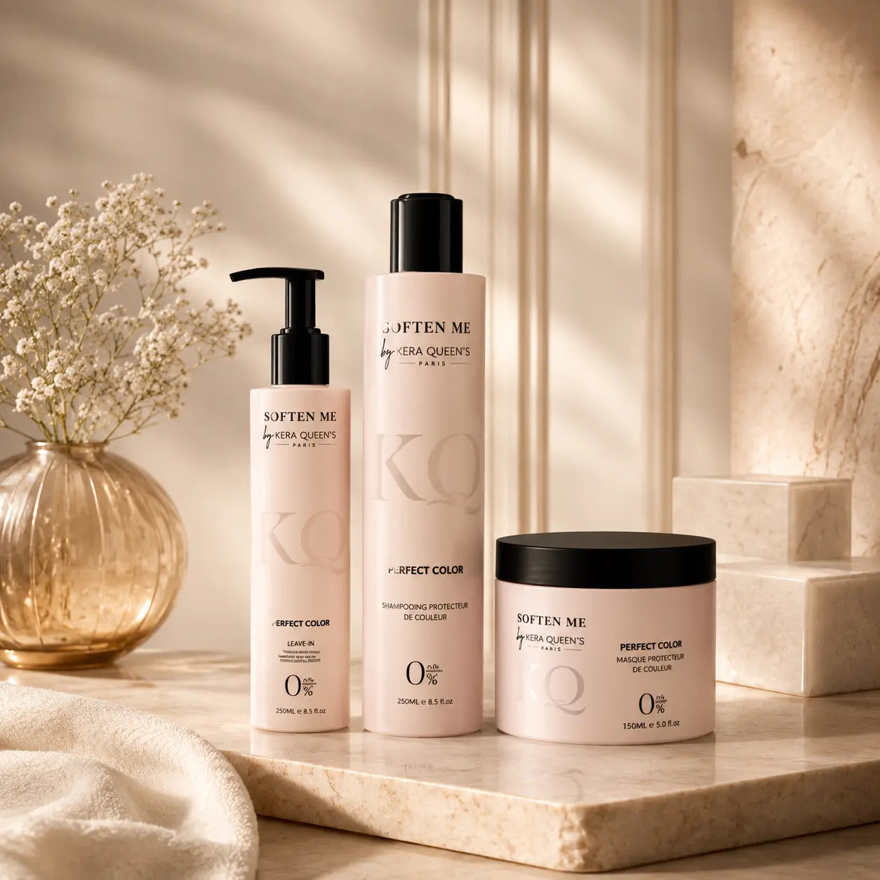 Routine cheveux colorés (Shampoing, Masque & Leave-in) Kera Queen's Perfect Color Parfum grossiste