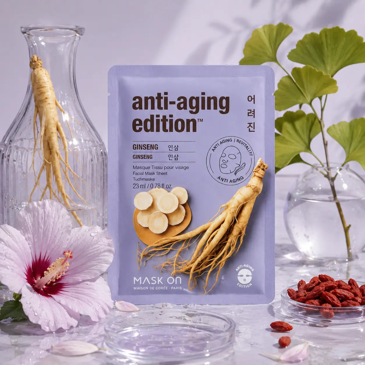 Masque anti-âge Anti-Aging Edition – Masque tissu au ginseng | Mask On Paris Mask On
